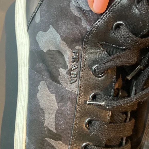 Preowned Prada sneakers high top shoes blackgrey camouflage men's
